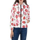 watercolor hand drawn beautiful strawberry pattern Women's Padded Hooded Jacket