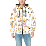 Cute dog corgi striped background pattern Men's Padded Hooded Jacket