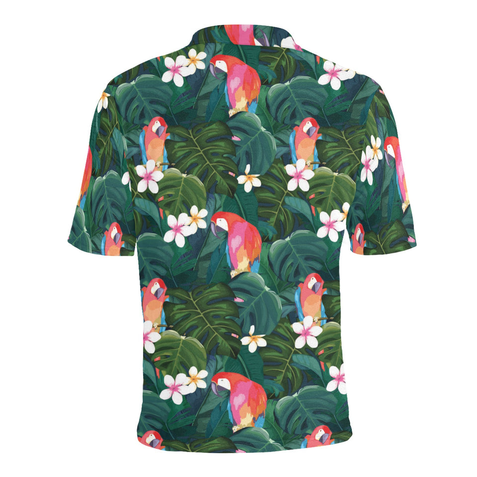 Parrot Palm tree leaves flower hibiscus pattern Men's All Over Print Polo Shirt