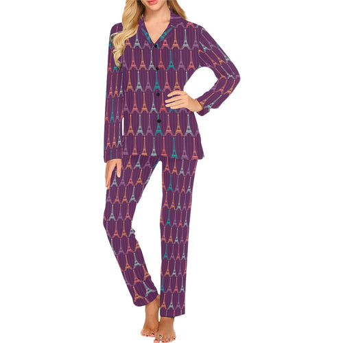 Eiffel Tower Pattern Print Design 05 Women's Long Pajama Set