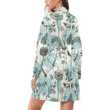 Dragonfly Butterfly Plants insect flower vintage s Women's Long Sleeve Belted Night Robe