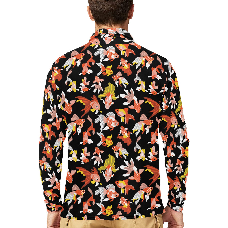 Goldfish Pattern Print Design 03 Men's Long Sleeve Polo Shirt