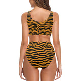 Bengal tigers skin print pattern background Chest Bowknot High Waisted Bikini Swimsuit