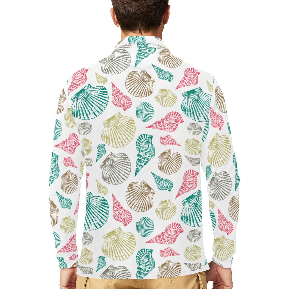 Colorful shell pattern Men's Long Sleeve Polo Shirt