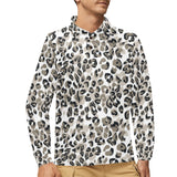 Leopard skin print pattern Men's Long Sleeve Polo Shirt