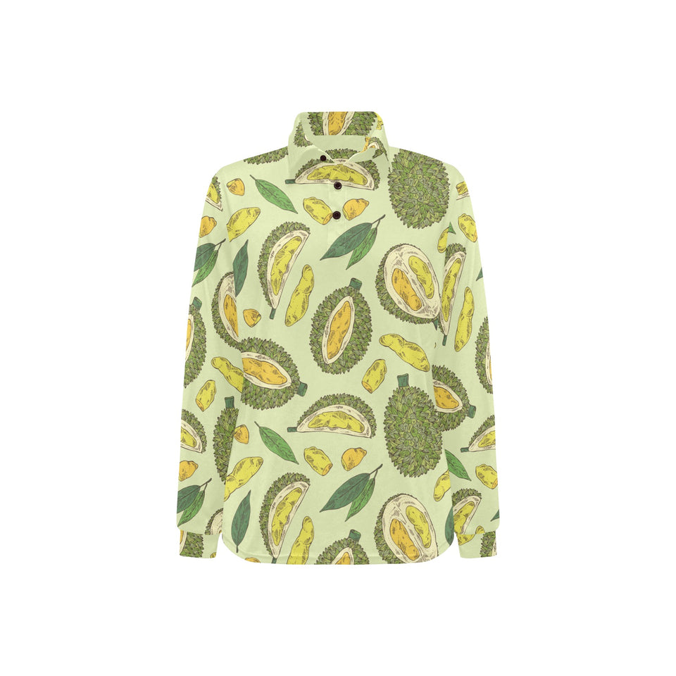 Durian leaves pattern background Women's Long Sleeve Polo Shirt