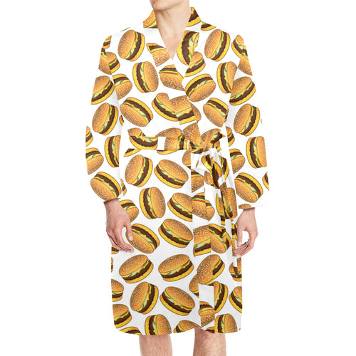 Hamburger Pattern Print Design 03 Men's Long Sleeve Belted Night Robe