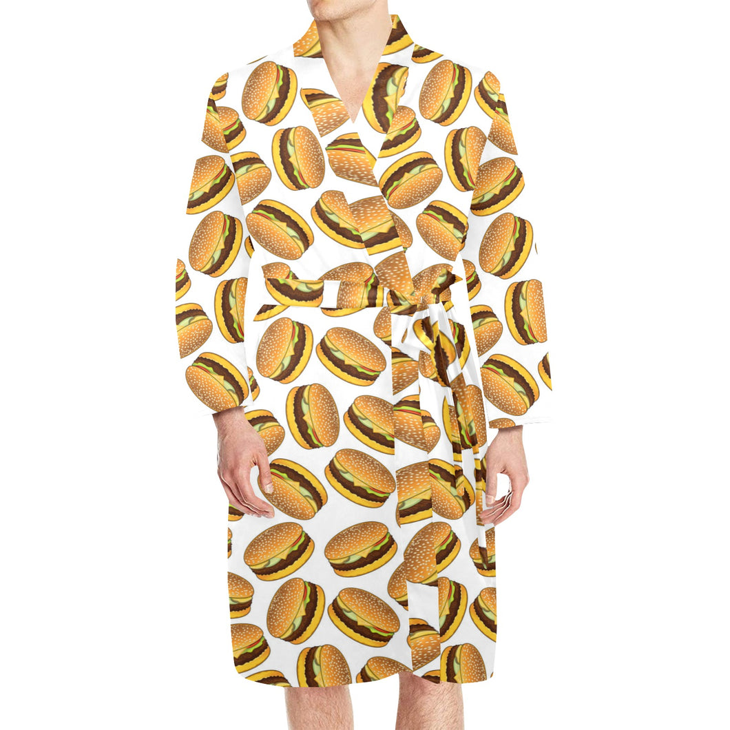 Hamburger Pattern Print Design 03 Men's Long Sleeve Belted Night Robe