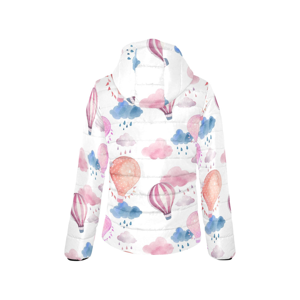 Watercolor air balloon cloud pattern Women's Padded Hooded Jacket
