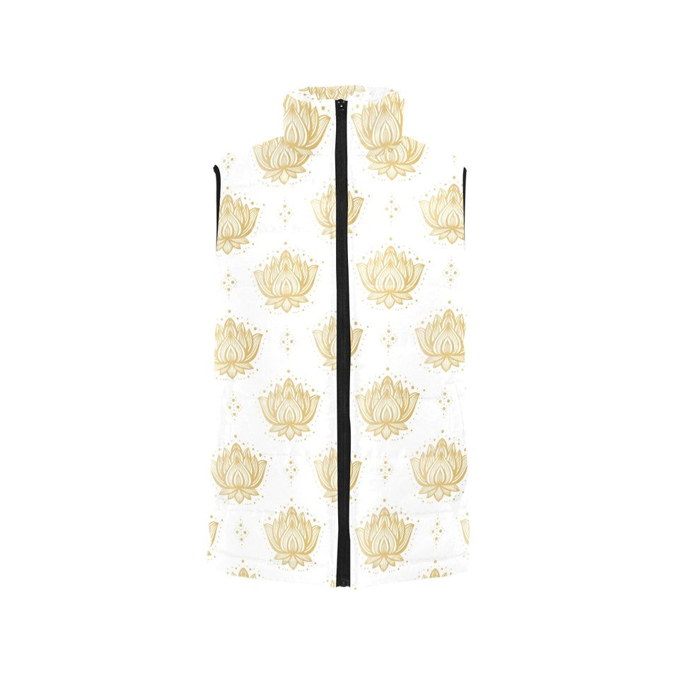 Gold Ornamental lotue waterlily symbol pattern Men's Padded Vest