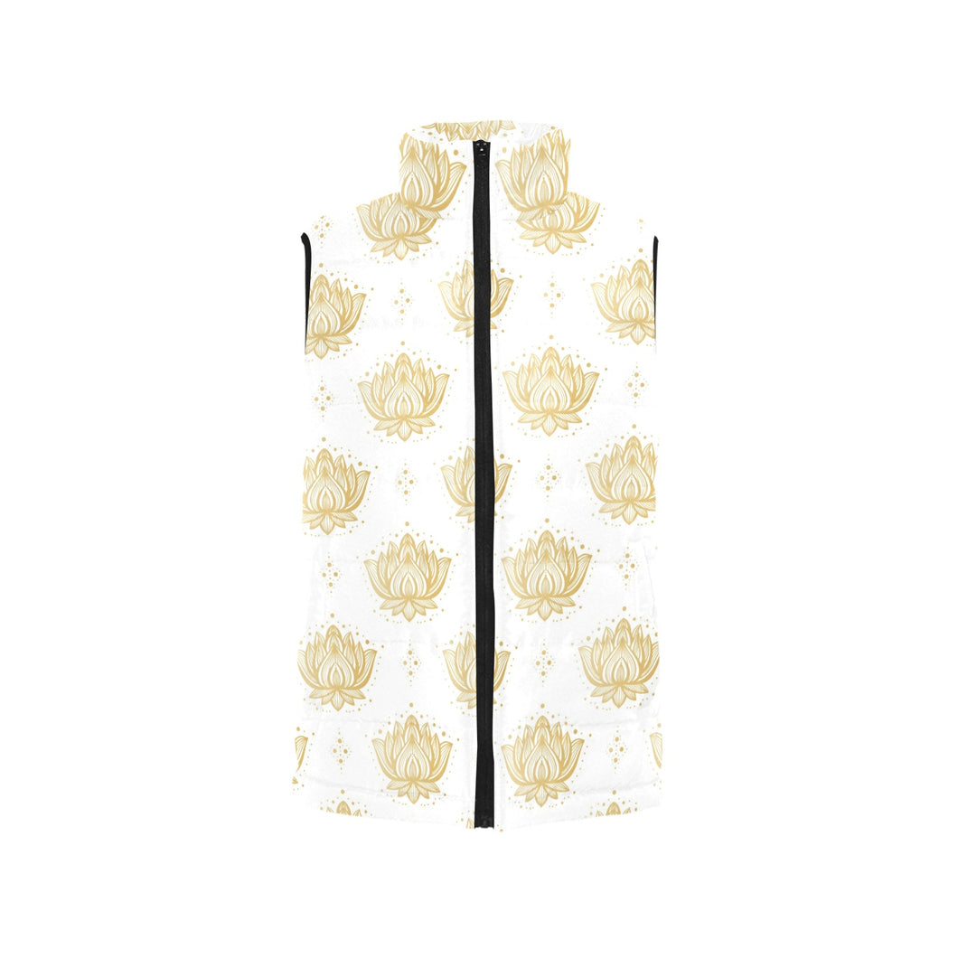 Gold Ornamental lotue waterlily symbol pattern Men's Padded Vest