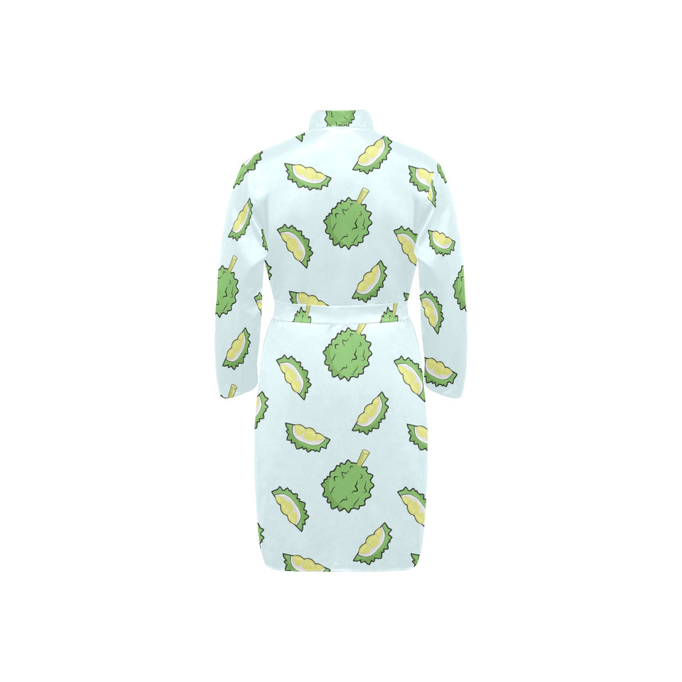 Durian pattern blue background Men's Long Sleeve Belted Night Robe
