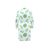 Durian pattern blue background Men's Long Sleeve Belted Night Robe
