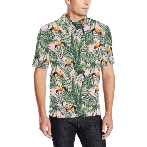 Toucan tropical green jungle palm pattern Men's All Over Print Polo Shirt
