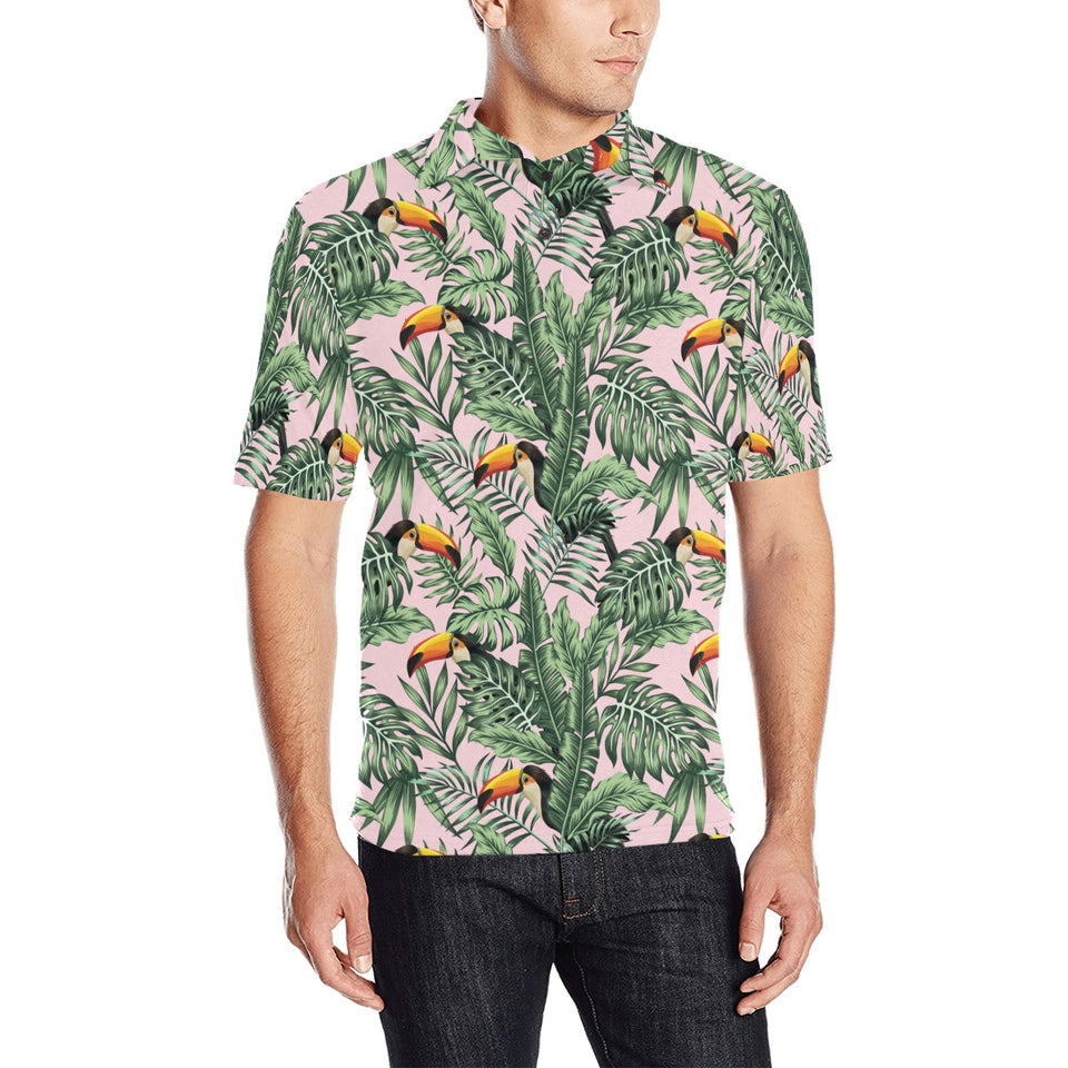 Toucan tropical green jungle palm pattern Men's All Over Print Polo Shirt