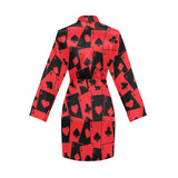 Casino Cards Suits Pattern Print Design 02 Women's Long Sleeve Belted Night Robe