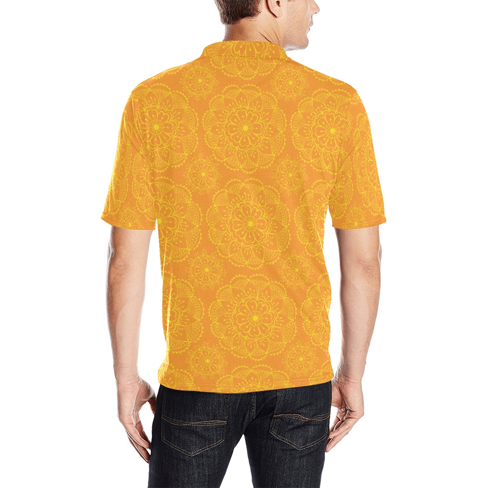 Orange traditional indian element pattern Men's All Over Print Polo Shirt