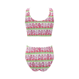 Teddy Bear Pattern Print Design 04 Chest Bowknot High Waisted Bikini Swimsuit