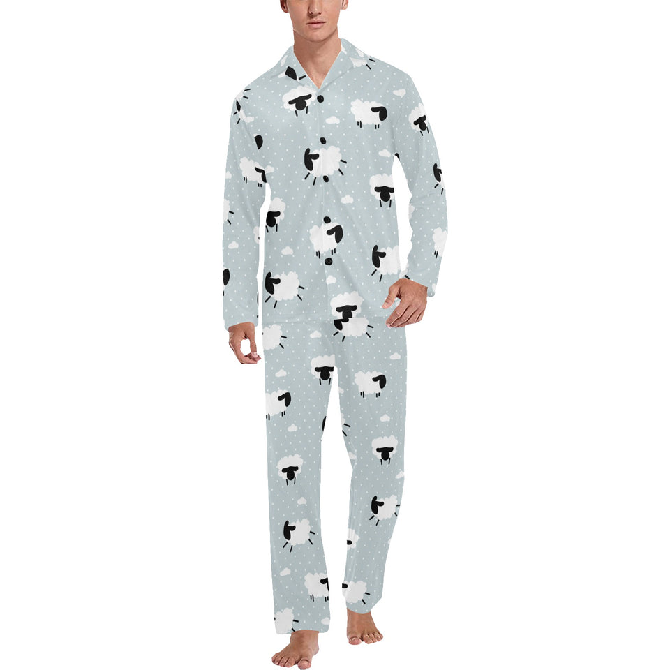 Sheep polka dot cloud pattern Men's Long Pajama Set
