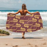 Hand drawn gold saxophone red background Beach Towel