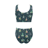 Cactus glass terrarium pattern Chest Bowknot High Waisted Bikini Swimsuit