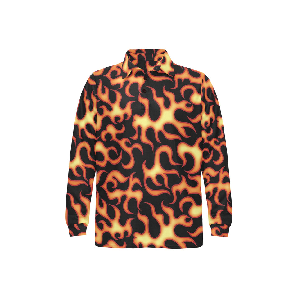 Fire flame dark pattern Men's Long Sleeve Polo Shirt