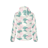 Pink lotus waterlily leaves pattern Women's Padded Hooded Jacket