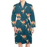 Camel pattern blue blackground Men's Long Sleeve Belted Night Robe