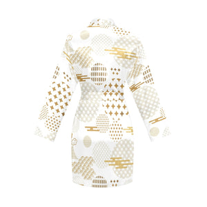 Beautiful gold japanese pattern Women's Long Sleeve Belted Night Robe