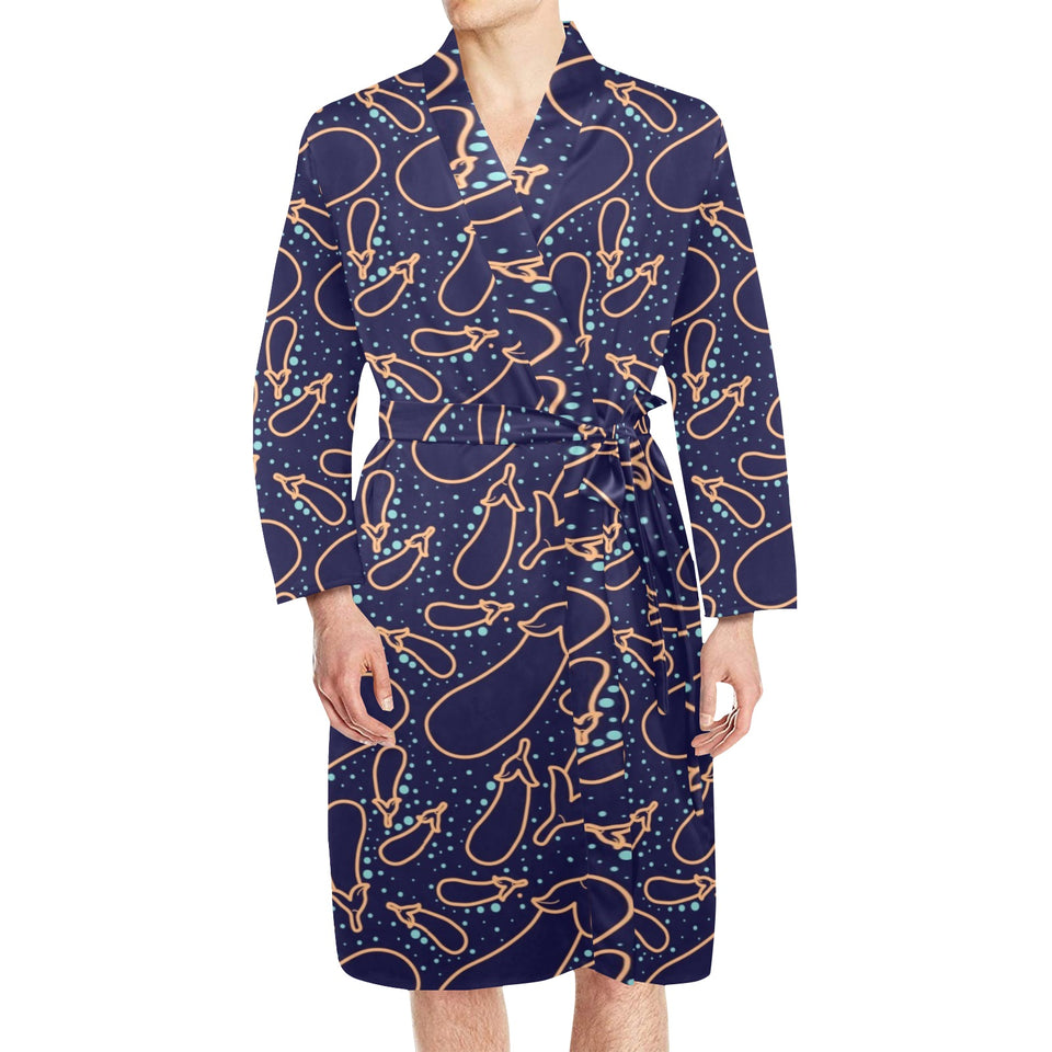 Eggplant Pattern Print Design 04 Men's Long Sleeve Belted Night Robe