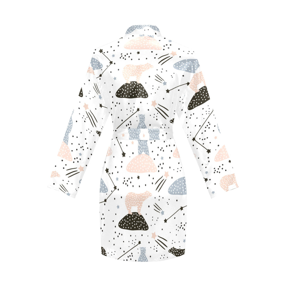 Polar bears star poka dot pattern Women's Long Sleeve Belted Night Robe