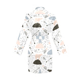 Polar bears star poka dot pattern Women's Long Sleeve Belted Night Robe