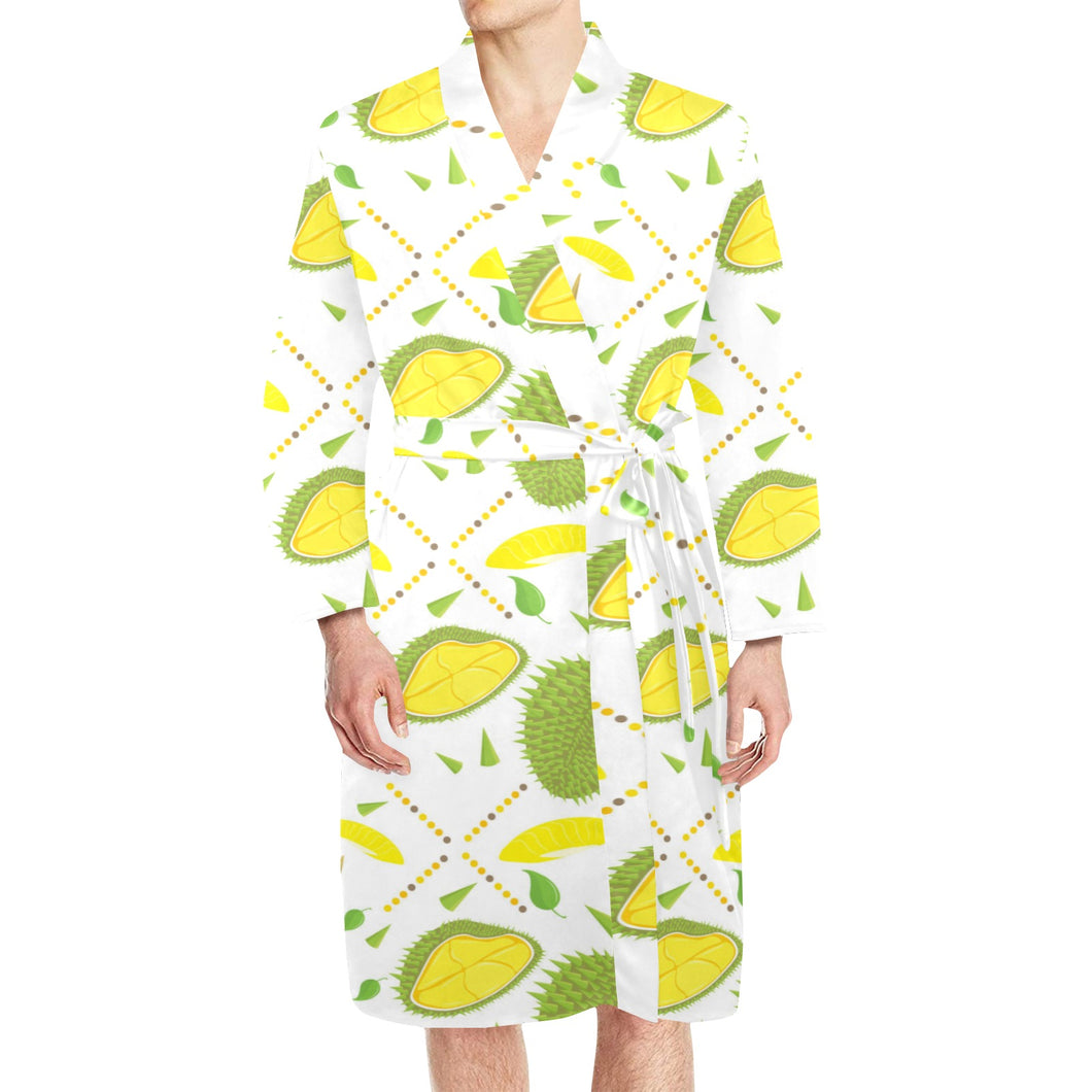 Durian pattern background Men's Long Sleeve Belted Night Robe