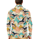 Eagle Pattern Print Design 02 Men's Long Sleeve Polo Shirt