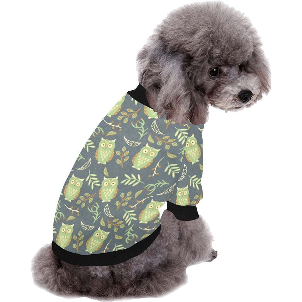 Cute owls leaves pattern All Over Print Pet Dog Round Neck Fuzzy Shirt