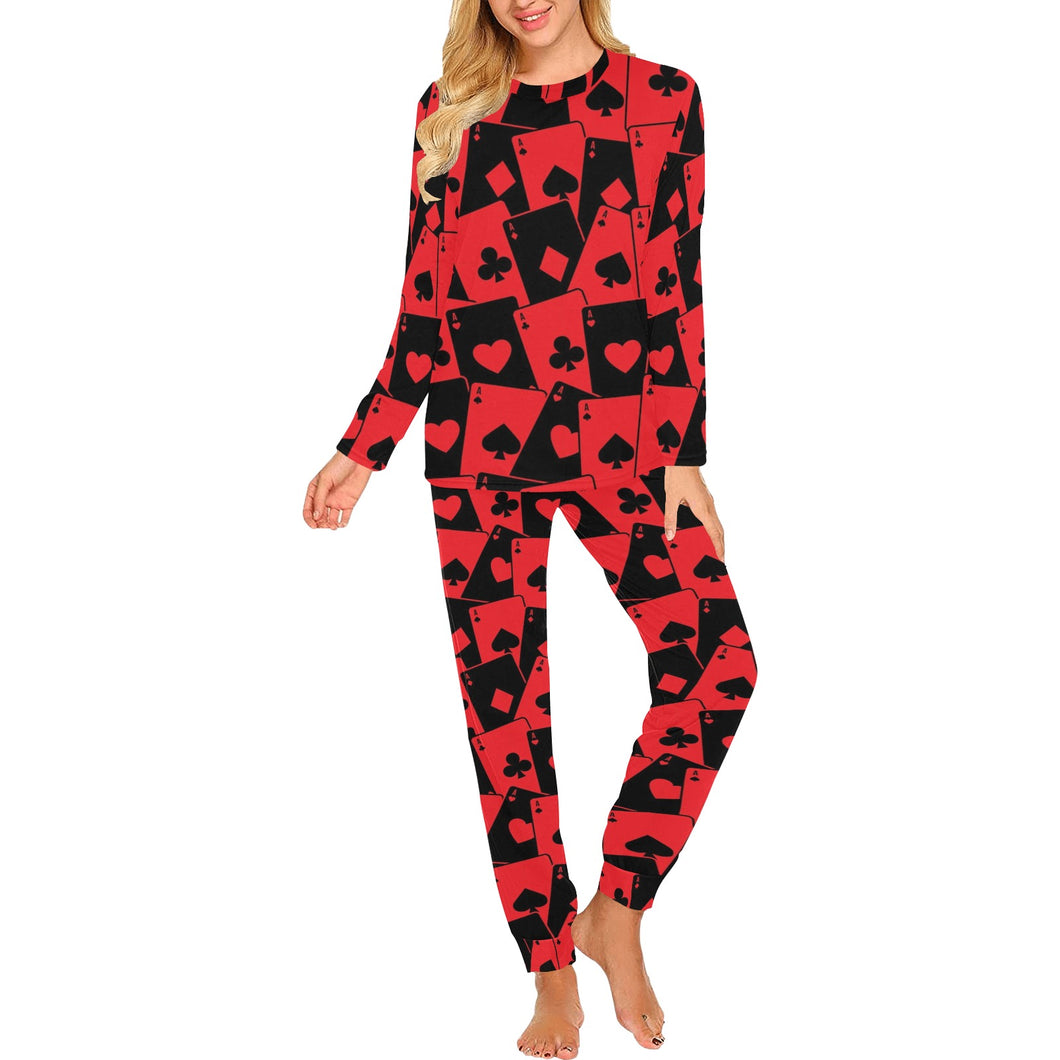 Casino Cards Suits Pattern Print Design 02 Women's All Over Print Pajama Set