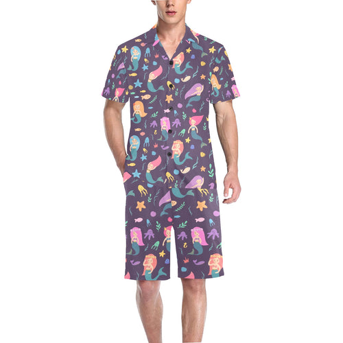 beautiful mermaid Fish jellyfish algae other marin Men's V-Neck Short Pajama Set