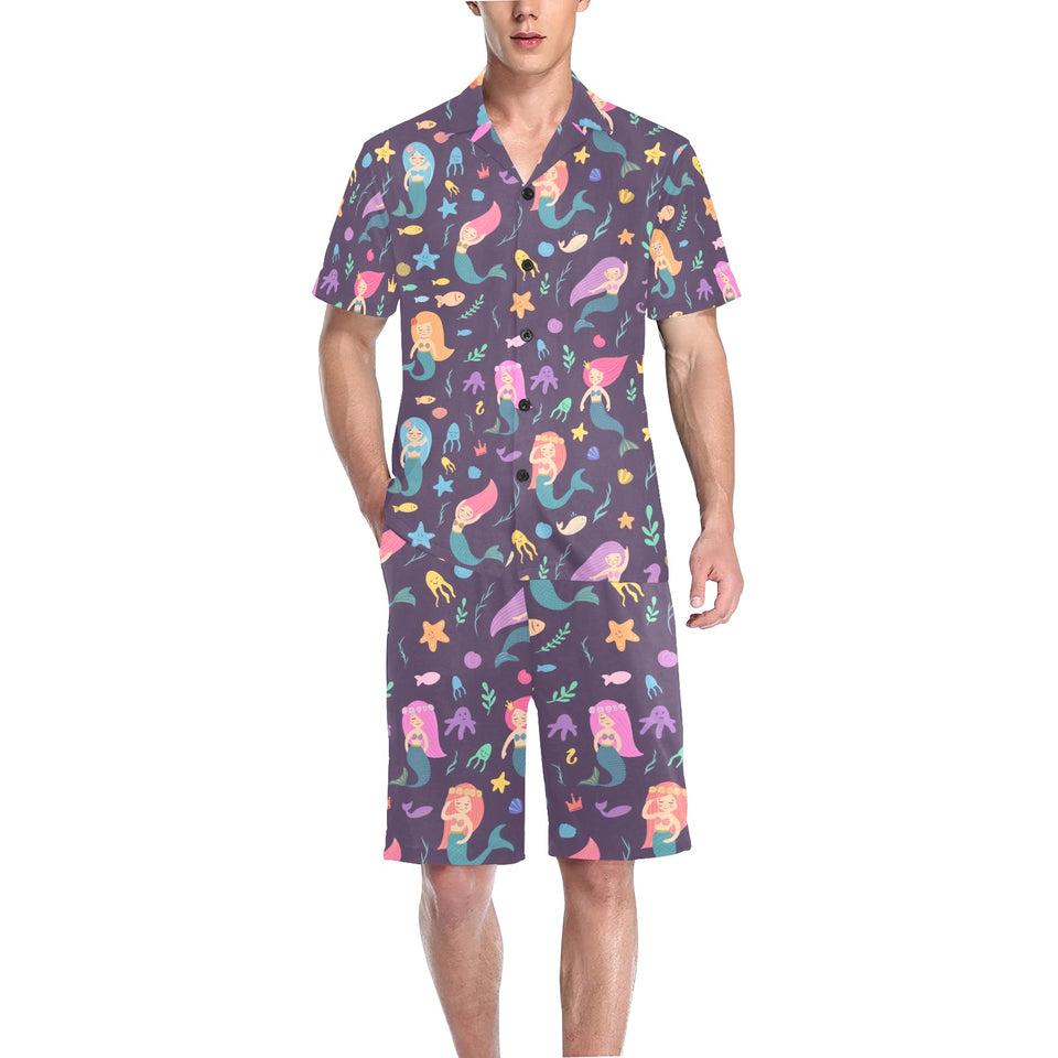 beautiful mermaid Fish jellyfish algae other marin Men's V-Neck Short Pajama Set