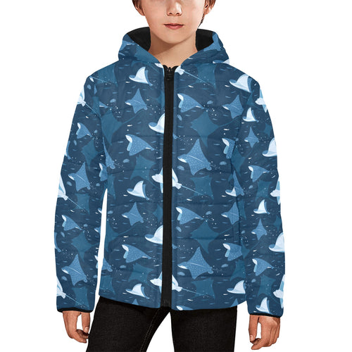 Stingray Pattern Print Design 04 Kids' Boys' Girls' Padded Hooded Jacket