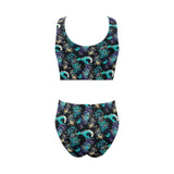 Dragon sea wave pattern Chest Bowknot High Waisted Bikini Swimsuit