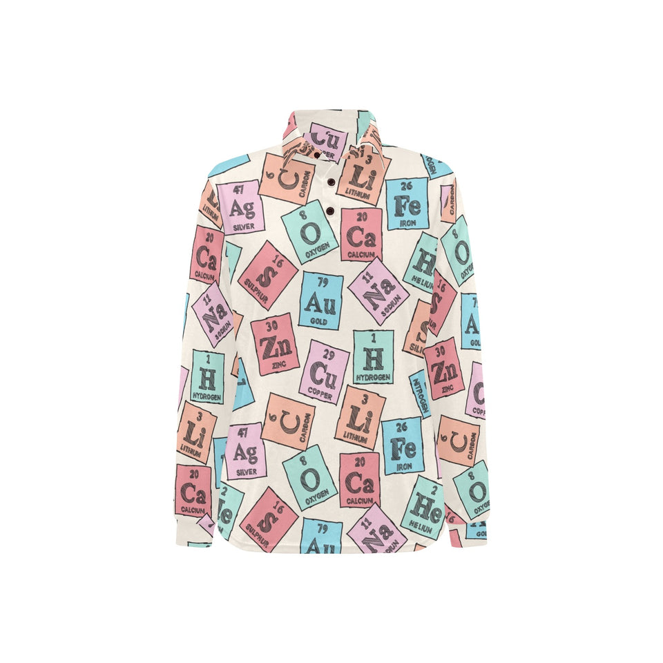 Chemistry Periodic Table Pattern Print Design 02 Women's Long Sleeve Polo Shirt