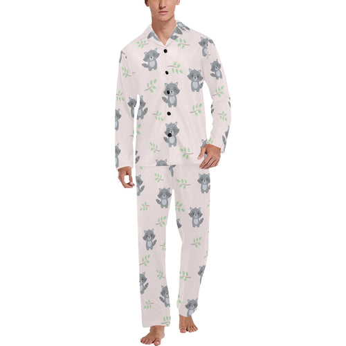 cute raccoons leaves pattern Men's Long Pajama Set