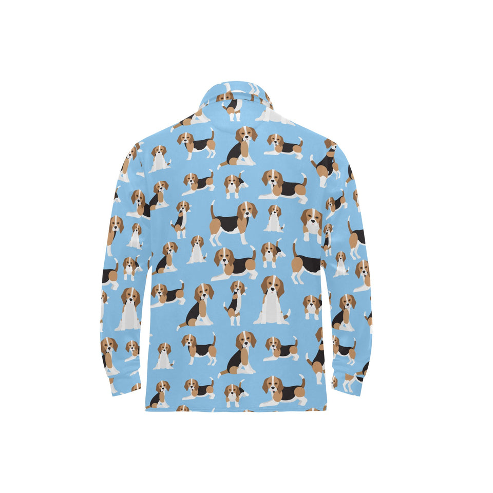 Beagle dog blue background pattern Men's Long Sleeve Polo Shirt