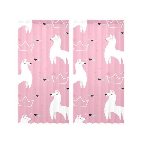 Llama Alpaca pink background Gauze Curtain