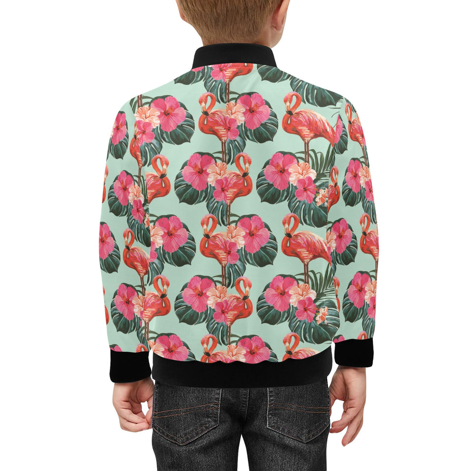 Beautiful flamingo tropical palm leaves hibiscus p Kids' Boys' Girls' Bomber Jacket