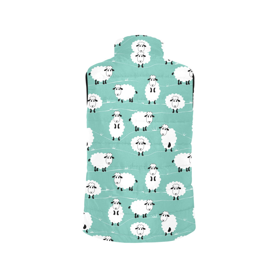 Cute sheep green background Women's Padded Vest
