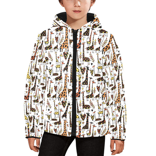Giraffe Pattern Print Design 05 Kids' Boys' Girls' Padded Hooded Jacket