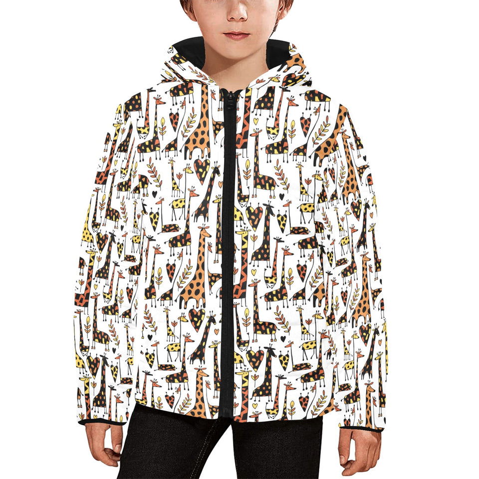 Giraffe Pattern Print Design 05 Kids' Boys' Girls' Padded Hooded Jacket