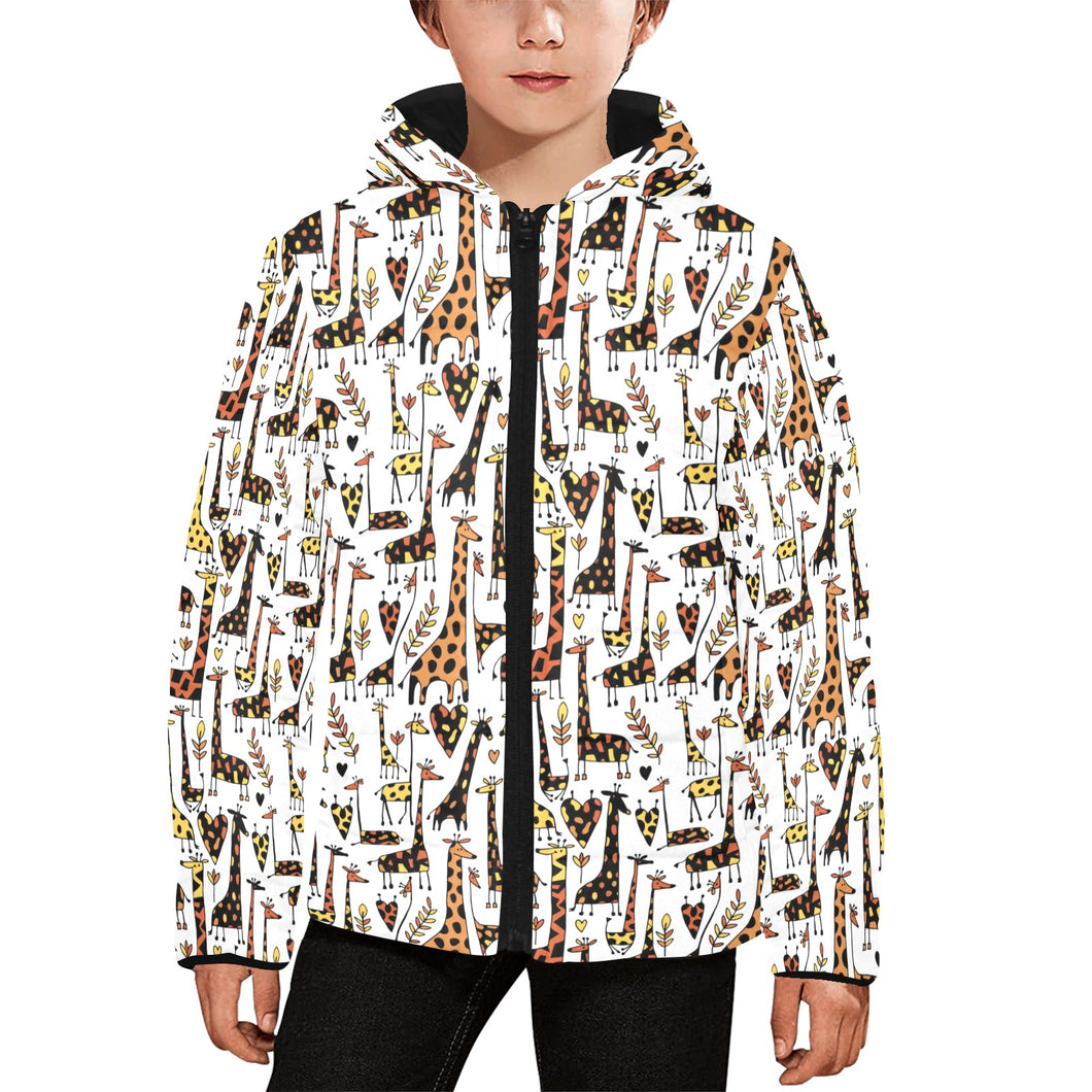 Giraffe Pattern Print Design 05 Kids' Boys' Girls' Padded Hooded Jacket