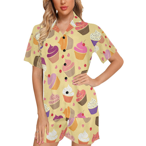 cake cupcake heart cherry pattern Women's V-Neck Short Pajama Set
